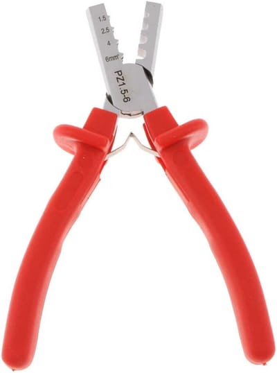 Krimptang - Perstang kabelschoen - Adereindhulzen aanbrengen - Zelf instelbaar ratelmechanisme - 140 mm - Rood