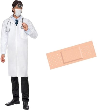 Wit dokter kostuum/pak - heren maat 48/50 (M) met gratis sticker