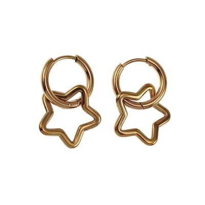 ∅14mm x 2mm Oorbellen Dames - Verguld RVS - Oorringen met Asymmetrische Sterhanger