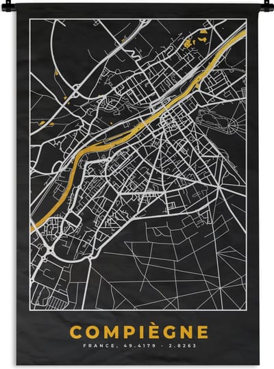 Wandkleed - Wanddoek - Compiègne - Frankrijk – Kaart – Plattegrond – Stadskaart - 120x180 cm - Wandtapijt