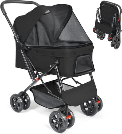 Huisdieren Wandelwagen - Dieren Buggy - Comfortabel Reizen - Eén Knop Vouwfunctie - 81 x 52 x 26 cm - Zwart