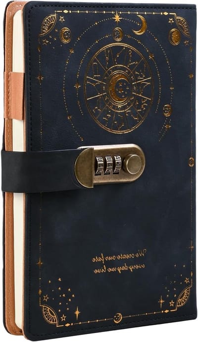 Vintage Dagboek met Slot van PU Leer - Geheim Dagboek voor Jongens en Meisjes met Pen- en Kaarthouder - Zwart