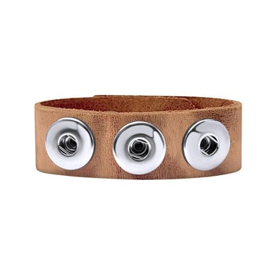 Quiges - Leren Drukknoop Armband 18mm Cowboy Bruin 18.5 - 20.5cm - EBM132