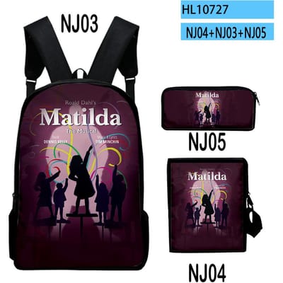 Klassiek Roald Dahl's Matilda the Musical 3D Print 3 stuks/Set Schooltassen Laptop Dagrugzak Rugzak Schuin geplaatste schoudertas Etui