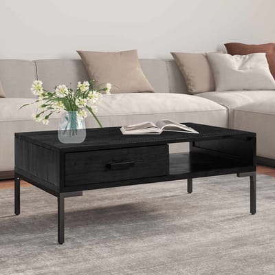 vidaXL - Salontafel - 90x50x35 - cm - massief - grenenhout - zwart