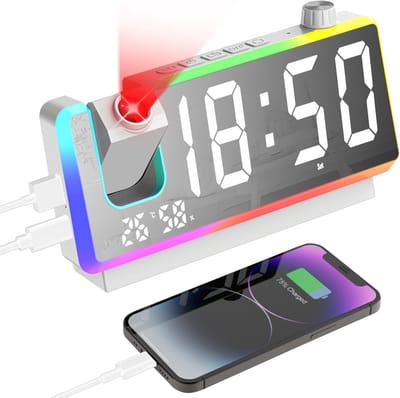 Digitale Wekker - Nachtlamp Projector - Tijd Projecteren - 180 Graden Draaibaar - 7 Inch Display - Wit
