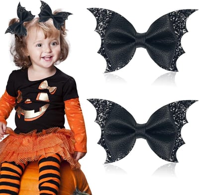 Halloween Haarspelden voor Meisjes - Zwarte Strik met Vleermuis Design, Perfecte Accessoires voor Skelet Kostuums en Punk Stijl, 2 Stuks