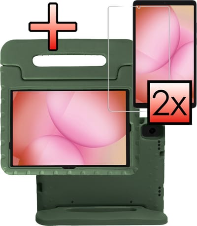 Hoes - Geschikt voor Samsung Galaxy Tab A11 Plus - Met 2x Screenprotector - Kinderhoes Shockproof Bumper - Kidsproof Case - Tablet Hoesje - Kinder Cover - Donkergroen