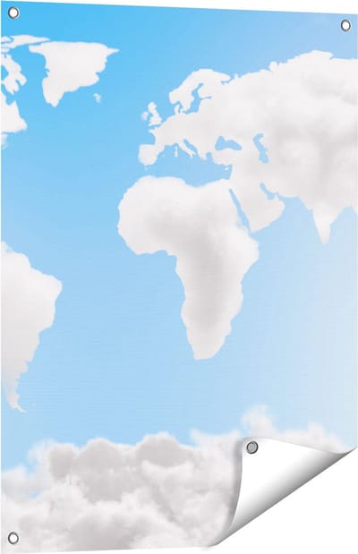 Gards Tuinposter Wereldkaart Gemaakt van Wolken - 60x80 cm - Tuindoek - Tuindecoratie - Wanddecoratie buiten - Tuinschilderij
