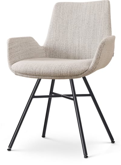 Nolon Noa-Eef Eetkamerstoel Beige Gemêleerd - met Armleuning - Stof - Zwart Metalen Onderstel - Lage Armleuning - Industrieel - Modern - Design - Comfortabel