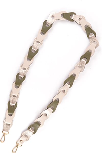 Giuliano schouderband gevlochten breed - Beige/Lichtgoud/Army groen - Made in Italy