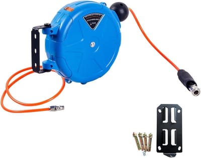 Luchtslanghaspel - Intrekbare slang - Werkplaats organiseren - Automatische terugloop - 10 Meter - Blauw
