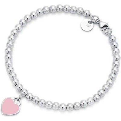 Ms Bohemia Kralen Armband S925 Puur Zilver 4mm Kralen Emaille Klassiek Hartvormig Logo Originele Tttiff Armband 19cm white