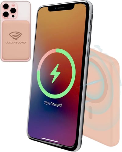 Golden Sound Powerbank 10.000 mAh - Geschikt voor MagSafe systeem - Powerbanks - Magnetisch opladen - Noodpakket - Draadloos opladen - Met USB C Poort - Roze