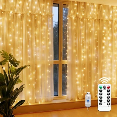 LED Lichtgordijn - Lichtslinger Gordijn - Feestelijke Decoratie - 200 Warm Witte LEDs - 3 x 2 Meter - Warm Wit