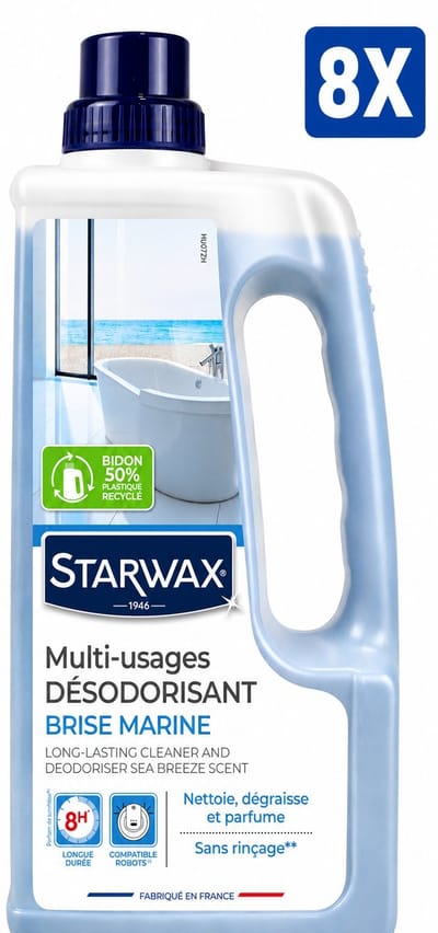 Starwax Allesreiniger Multi-Usages Brise Marine 1 Liter - Set van 8 Flessen (8 L Totaal) - Geurverdrijver Ontvetter Zonder Bleekmiddel en Zonder Spoelen - Made in France