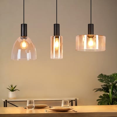 NETTLIFE - Glazen Eetkamer Pendellamp - 3 Lichts Vintage Hanglamp - Industrieel Retro Ontwerp - Hoogte Verstelbaar - Voor Woonkamer Eetkamer Keuken - Zonder Lichtbron