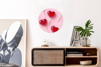 WallCircle - Wandcirkel - Muurcirkel - Lollies - Hartjes - Roze - Aluminium - Dibond - 30x30 cm - Binnen en Buiten