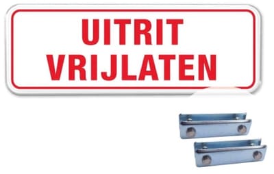 Bord Uitrit Vrijlaten - Weerbestendig Aluminium - 40x15 cm - Bevestiging: Met hekbeugels (voor spijlen- of gaashek)
