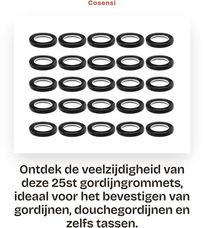 Dailygoods- Gordijnringen met Oogje 25 Stuks - Zwart - Kunststof - Binnendiameter 4,2 cm - Buitendiameter 7 cm - Geluidsdemperring