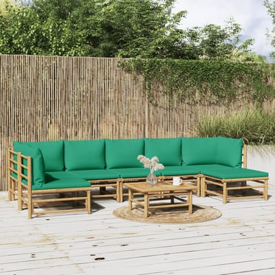 vidaXL - 8-delige - Loungeset - met - kussens - bamboe - groen