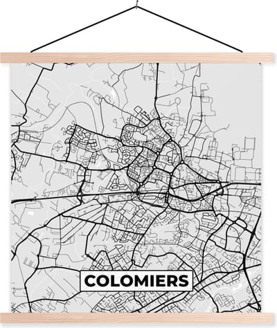 Posterhanger incl. Poster 40x40 cm - Schoolplaat - Frankrijk - Colomiers - Stadskaart - Plattegrond - Kaart - Textielposter - Blanke latten - Stadskaart