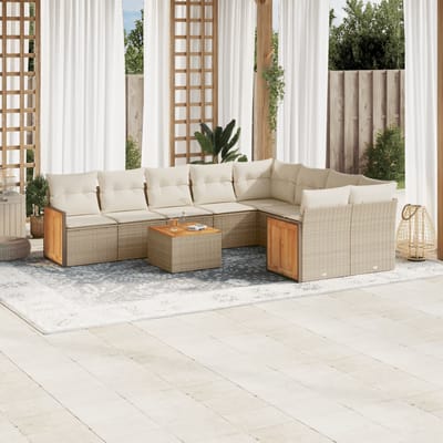vidaXL - 10-delige - Loungeset - met - kussens - poly - rattan - beige