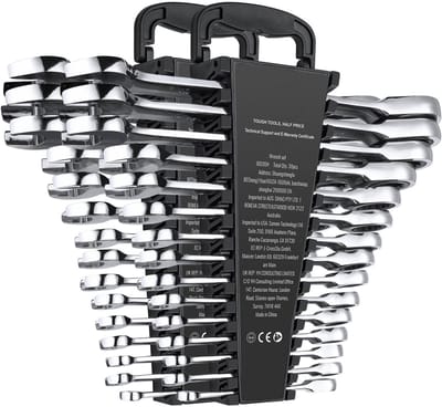 30-Delige Ratelsleutelset, Combinatiesleutelset Van Cr-V-Staal, Sae 1/4“ Tot 1”, Metrisch 8 Mm Tot 24 Mm, met Organisatierekje, Ideaal voor Garage, Werkplaats, Huishouden, Noodgevallen