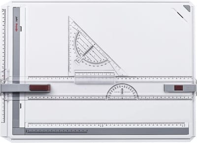 rOtring Rapid tekentafel met collegekoffer | geïntegreerde liniaal, passer en vierkant | A3-formaat tekentafel
