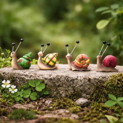 Mini Slak Ornament - Tuin Decoratie - Buiten Leven - Set van 4 - 5x5x20 cm - Multicolor