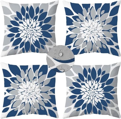 Set van 4 Sierkussenshoezen Abstract Bloemenpatroon Grijs Blauw Boho Tuin & Woonkamer (40x40 cm)