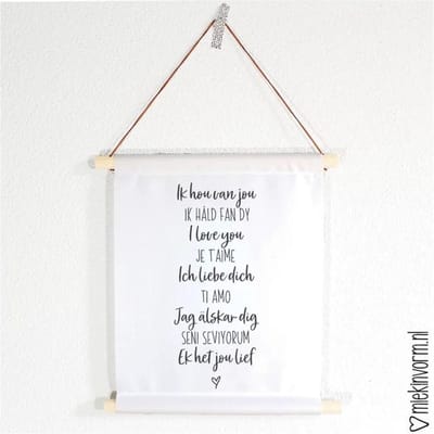 Textielposter - Poster - IK HOU VAN JOU - 30 x 38 cm - MIEKinvorm