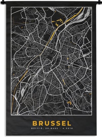 Wandkleed - Wanddoek - Stadskaart - Brussel - Goud - Kaart - Plattegrond - 120x180 cm - Wandtapijt