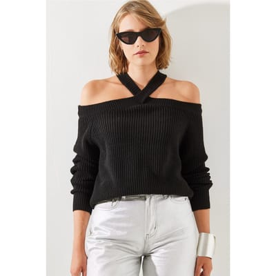 Geweven Crew Neck Langemouw Sweater met Uitsnijdingen
