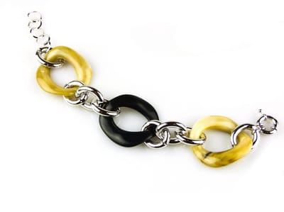 model Cannes armband in brons zilverkleurig met beige en zwarte schakels