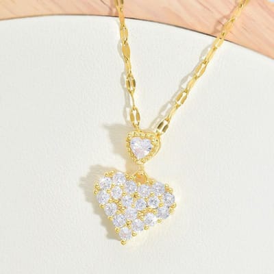 Minimalistische Hartvormige Hanger Ketting voor Vrouwen, Nieuwe Stijl Titanium Stalen Ketting met Volledige Zirkonia Steen voor Alle Gelegenheden beige