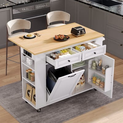 STILVORA Keukeneiland Met Wielen - Uitschuifbaar Werkblad En Afvalvak - Voor Keuken En Eethoek - MDF - 120x40-70x92 Cm