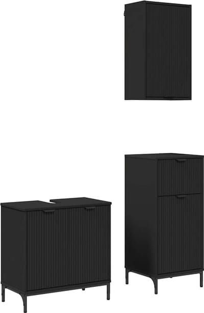 vidaXL - Badkamermeubel - Set - 3 - st - Zwart - 39,5 - x - 36 - x - 88 - cm