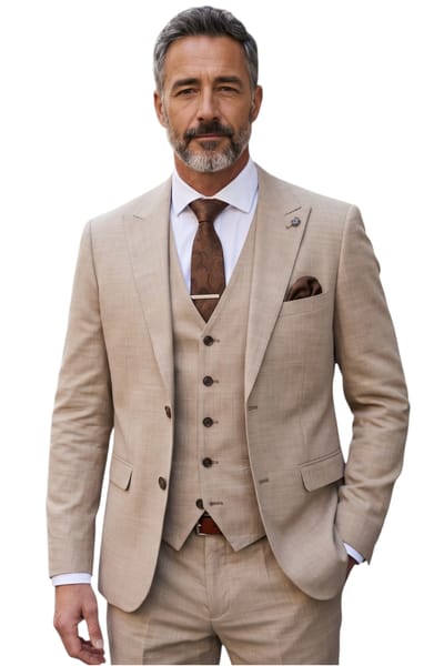 Herenpak (3-delig) in beige, getailleerd, formeel - Kurt