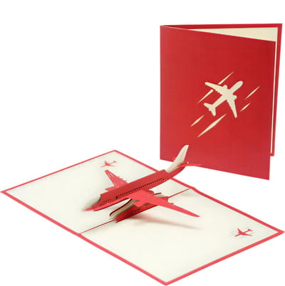 3D Pop-up Vliegtuig Wenskaart – Opvouwbare Verjaardagskaart van Papier – Unieke 3D Kaart met Vliegtuig Design – Origineel Cadeau voor Reisliefhebbers, Avonturiers, Vakantie & Reizen-Rood