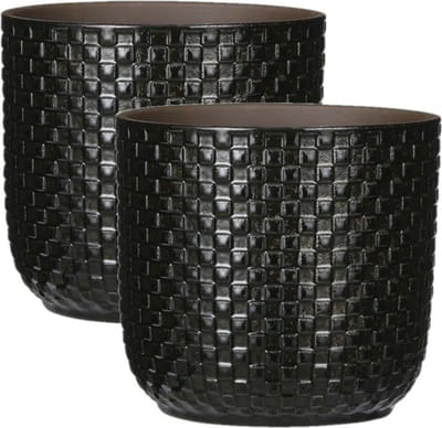 Mica Decorations - 2x - Plantenpot/bloempot - Keramiek zwart - D17 x H16 cm