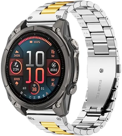 Bandz Stalen bandje geschikt voor Garmin Fenix 9 (43mm) / 9 Pro (43mm) 8 - 43mm / Fenix 7s (Pro - Solar - Sapphire Solar) / Fenix 6s (Pro - Sapphire) / Fenix 5s (Plus - Sapphire) / Epix Pro (Gen 2) 42mm / Instinct 2s - E - Zilver/Goud