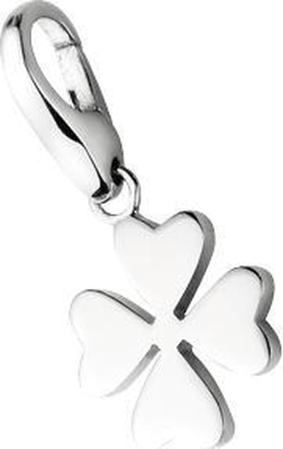 Charm | bedel | klavertje vier | zilver | met karabijn