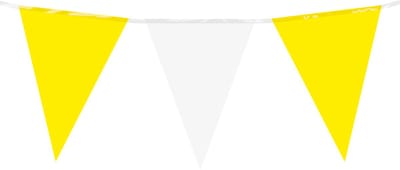 Partyxplotion Feest/verjaardag Vlaggenlijn - geel/wit - 10 m - 15 vlaggetjes - binnen/buiten - kunststof