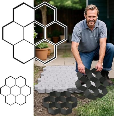 NAIZY 2 stuks DIY betonmal 29x28cm bekisting mal 7 roosters zeshoekige bloem mal loopbrug gieten mal beton sjabloon bestrating sjabloon kunststof, voor stapstenen tuin gazon paden