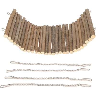Balançoire en Bois pour Hamster Naturel Grand Espace Escalade Jeu Balançoire Hamac pour Hamster avec Chaîne de Suspension 15x35cm/5.9x13.8in brown