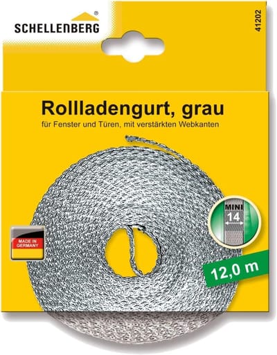 Schellenberg 41202 Rolluikband 14 mm x 12 m System MINI, rolluikband, webbing, rolluiktape, grijs