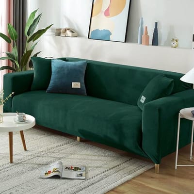 Winter Fluweel Bank Beschermhoezen Woonkamer Elastische Meubels Bank Sliphoes Chaise Longue Hoek L-vormige Woonbankhoes 1 /2 /3 /4zits 1seater 90-140cm donkergroene kleur