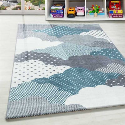 Kinderkleed voor de babykamer met blauwgrijs-wit wolkenpatroon 120 cm rond