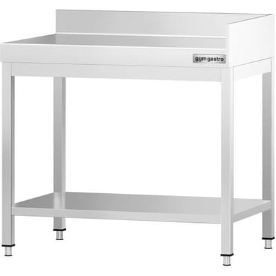 GGM Gastro Edelstahl Arbeitstisch PREMIUM - 700x700mm - mit Grundboden & Aufkantung hinten + rechts Zilver